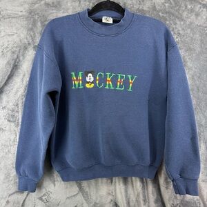 Vintage Mickey & Co Embroidered Green Red Yellow Disney Navy Sweatshirt Large US